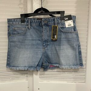 NWT Lee Women's Light Blue and Pink Frayed Hem Jean Shorts